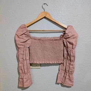 Smocked Puff-Sleeve Crop Top